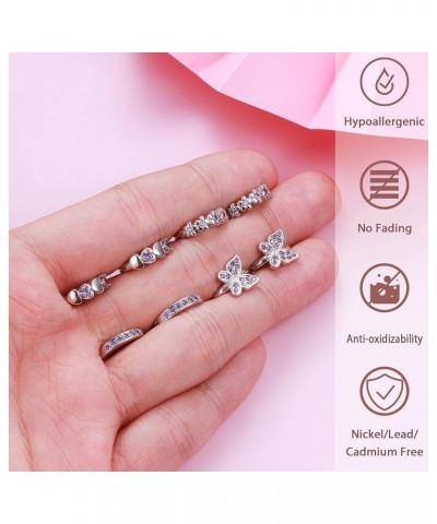 4Pairs Hypoallergenic Small Hoop Earrings For Girls Women 925 Sterling Silver Post Huggie Earrings Cute Heart Flowers Heart B...