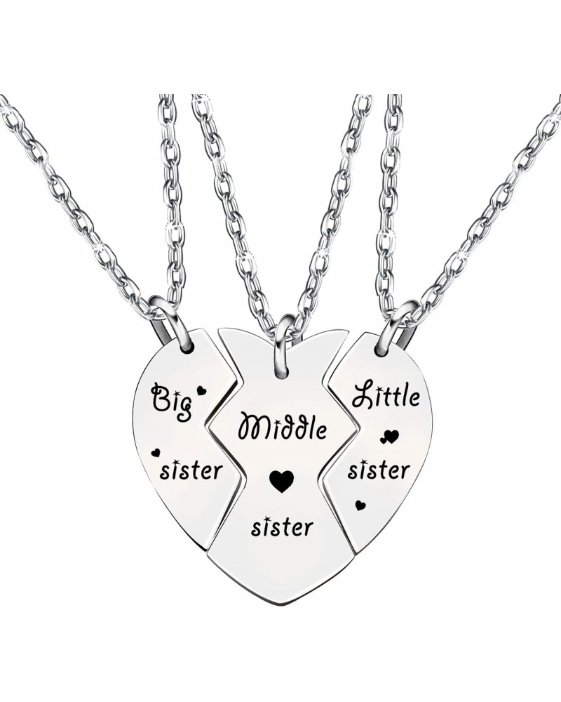 3pcs Sister Necklace Set Big Sister Middle Sister Little Sister Gifts for Women Girl Christmas Stainless Steel $9.43 Necklaces