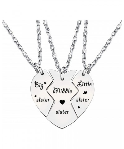 3pcs Sister Necklace Set Big Sister Middle Sister Little Sister Gifts for Women Girl Christmas Stainless Steel $9.43 Necklaces