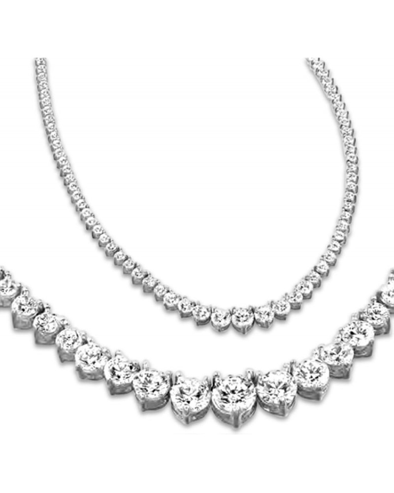 3-20 Carat Round 17 "Graduate Diamond Tennis Riviera Necklace (F-G Color, SI1-SI2 Clarity) Ultra Premium Collection 3 Prong 7...