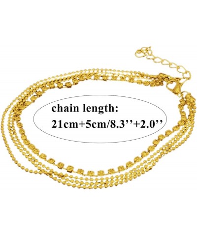 2023 New Boho Four Layer Gold Anklets for Women Rhinestone Beads Pendant Foot Chains Beach Bracelet (Gold, One Size) Silver O...