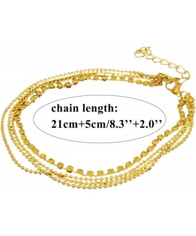 2023 New Boho Four Layer Gold Anklets for Women Rhinestone Beads Pendant Foot Chains Beach Bracelet (Gold, One Size) Silver O...