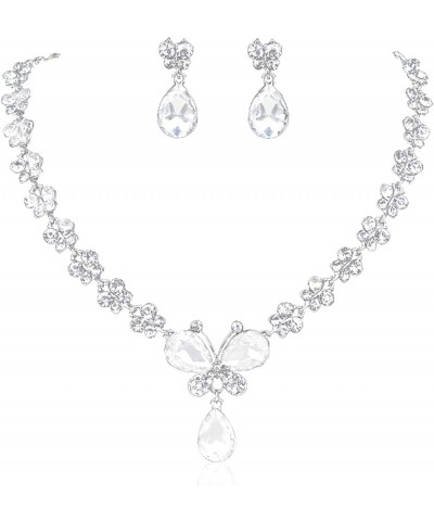 Bridal Crystal Jewelry Set Silver Wedding Butterfly Necklace and Earrings Rhinestone Costume Jewelery for Women and Girls $10...