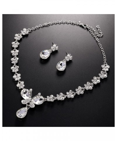 Bridal Crystal Jewelry Set Silver Wedding Butterfly Necklace and Earrings Rhinestone Costume Jewelery for Women and Girls $10...