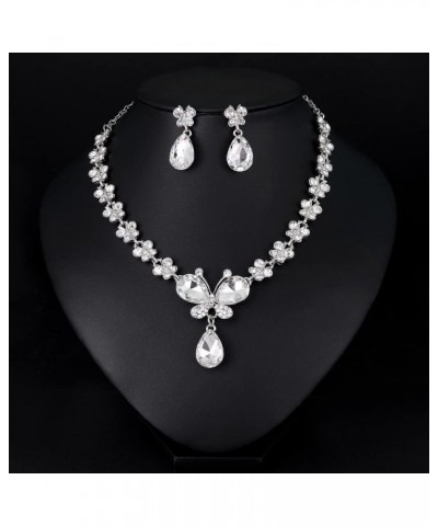 Bridal Crystal Jewelry Set Silver Wedding Butterfly Necklace and Earrings Rhinestone Costume Jewelery for Women and Girls $10...