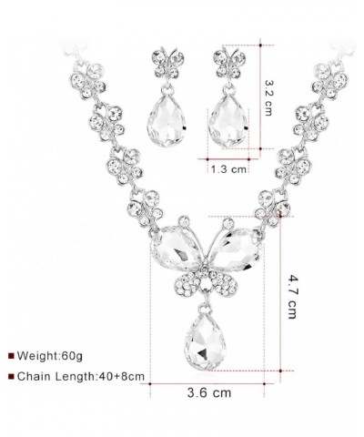 Bridal Crystal Jewelry Set Silver Wedding Butterfly Necklace and Earrings Rhinestone Costume Jewelery for Women and Girls $10...