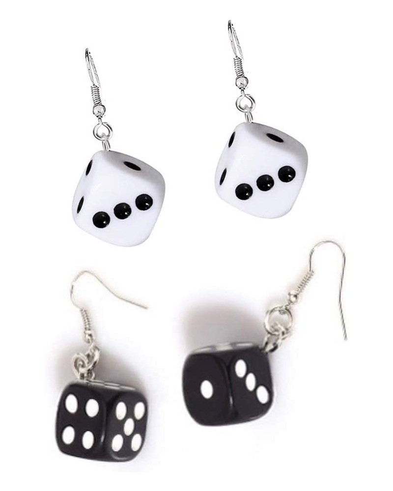 3D Dice Dangle Earrings Set Punk Acrylic Black White Cube Square Dice Charm Drop Earrings Funny Resin Geometric Hip Hop Night...