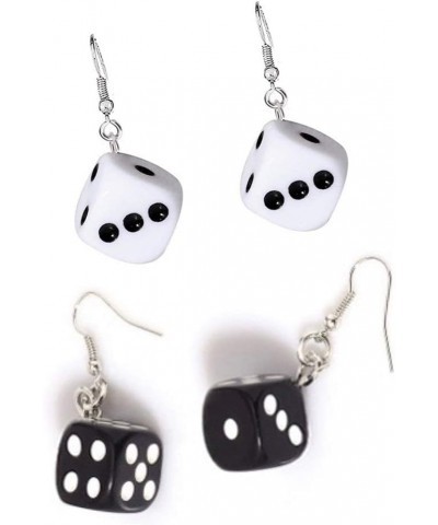 3D Dice Dangle Earrings Set Punk Acrylic Black White Cube Square Dice Charm Drop Earrings Funny Resin Geometric Hip Hop Night...