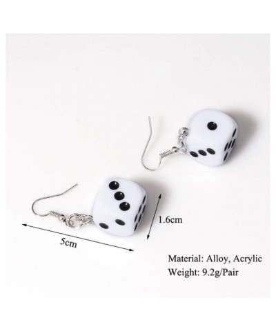 3D Dice Dangle Earrings Set Punk Acrylic Black White Cube Square Dice Charm Drop Earrings Funny Resin Geometric Hip Hop Night...