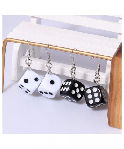 3D Dice Dangle Earrings Set Punk Acrylic Black White Cube Square Dice Charm Drop Earrings Funny Resin Geometric Hip Hop Night...