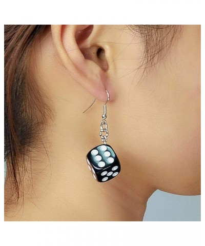 3D Dice Dangle Earrings Set Punk Acrylic Black White Cube Square Dice Charm Drop Earrings Funny Resin Geometric Hip Hop Night...