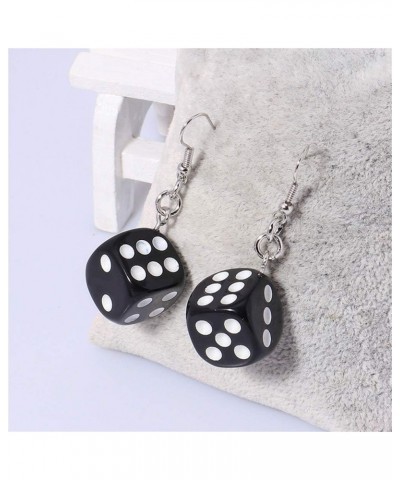 3D Dice Dangle Earrings Set Punk Acrylic Black White Cube Square Dice Charm Drop Earrings Funny Resin Geometric Hip Hop Night...