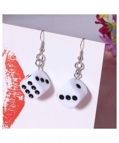 3D Dice Dangle Earrings Set Punk Acrylic Black White Cube Square Dice Charm Drop Earrings Funny Resin Geometric Hip Hop Night...