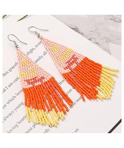 Beaded Tassel Earrings – Bohemian Native Statement Seed Bead Dangle Earrings for Women, Boho Statement Handmade Beaded Drop F...