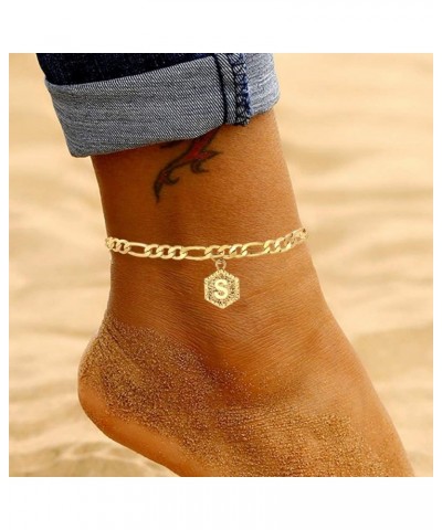 Gold Initial Anklet for Women Figaro Chain Anklets Alphabet Letter Cuban Link Ankle Bracelet for Girls Barefoot Jewelry X $5....