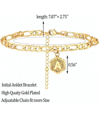 Gold Initial Anklet for Women Figaro Chain Anklets Alphabet Letter Cuban Link Ankle Bracelet for Girls Barefoot Jewelry X $5....