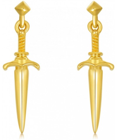 14K Solid Gold Sword Earrings Real Yellow Gold Dagger Dangle Drop Earrings Gothic Knife Earrings Unsex Jewelry Gift for Women...