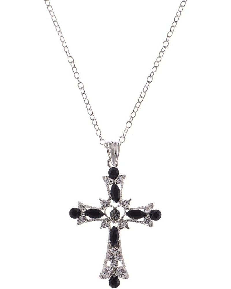 Gothic Crystal Cross Love Heart Pendant Necklace Black $13.04 Necklaces