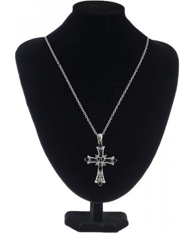 Gothic Crystal Cross Love Heart Pendant Necklace Black $13.04 Necklaces