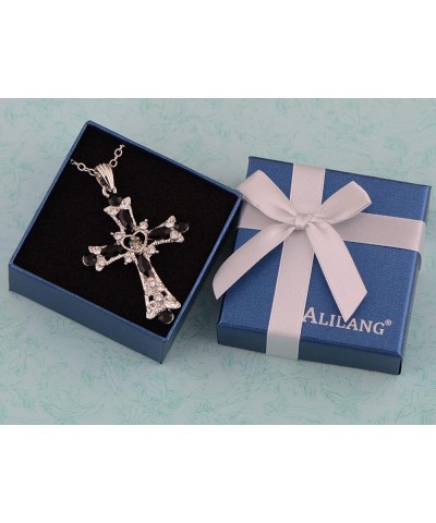 Gothic Crystal Cross Love Heart Pendant Necklace Black $13.04 Necklaces