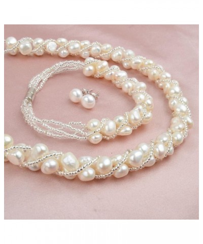 Natural Freshwater Pearl Jewelry Sets Hand-knitted Necklace Bracelet 925 Silver Earrings For Women A-white $29.99 Jewelry Sets