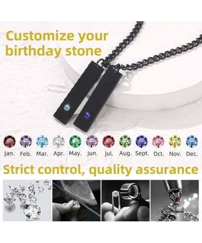 Personalized Birthstone Vertical Bar Necklace, Engraved Family Names Necklace with Birthstone for Men/Women, Pendant for Husb...