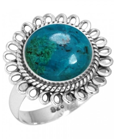 925 Sterling Silver Handmade Ring for Women 12 MM Round Gemstone Statement Jewelry for Gift (99009_R) Chrysocolla $18.06 Rings