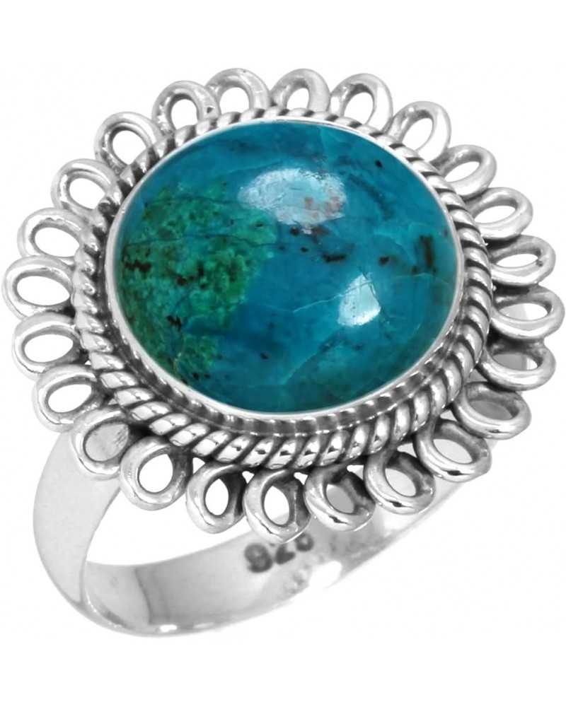 925 Sterling Silver Handmade Ring for Women 12 MM Round Gemstone Statement Jewelry for Gift (99009_R) Chrysocolla $18.06 Rings