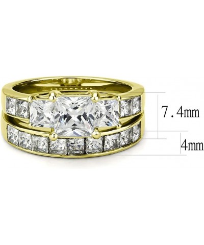 Couples Ring Set Womens 14K Gold Plated 3 Stone Type Engagement Ring Mens Gold Plated Flat Wedding Band Size Women's 07 Men's...