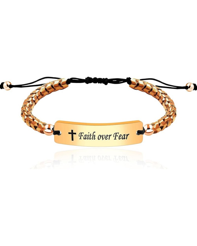 Faith Over Fear Bracelets - Gear-Shaped Hematite Cuff Bangle Adjustable Braided String Y2300 Faith Over Fear-Bronze $8.39 Bra...