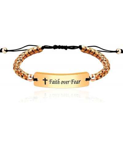 Faith Over Fear Bracelets - Gear-Shaped Hematite Cuff Bangle Adjustable Braided String Y2300 Faith Over Fear-Bronze $8.39 Bra...