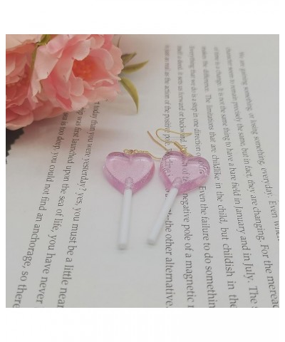 Heart Lollipop Earrings Cute Pink Heart Candy Earrings Valentine Large Heart Lollipop Earring Acrylic Valentine's Day Heart S...