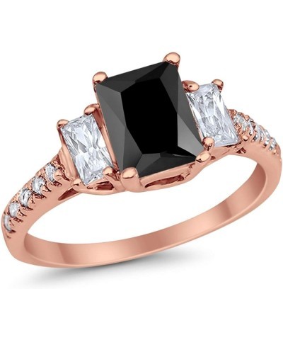 Emerald Cut Three Stone Wedding Engagement Ring Round Cubic Zirconia 925 Sterling Silver Rose Tone, Simulated Black CZ $12.41...