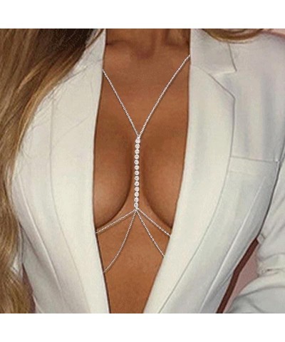 Rhinestone Body Chain Crystal Bra Chest Chain Beach Bikini Chain Adjustable Body Jewelry for Women Girls Sliver $7.69 Body Je...