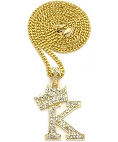 King Crown Alphabet Initial Pendant 3mm 24 inches Cuban Chain Necklace in Gold, Silver Tone K - Gold $13.80 Necklaces