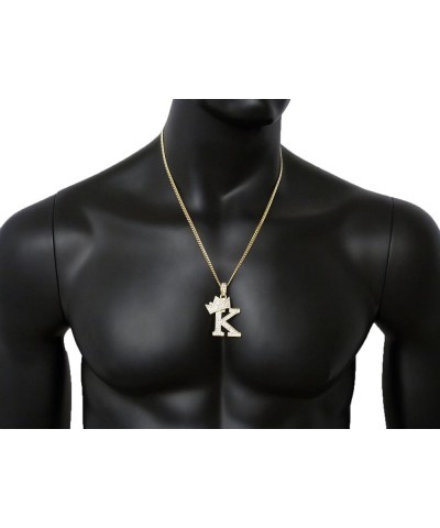 King Crown Alphabet Initial Pendant 3mm 24 inches Cuban Chain Necklace in Gold, Silver Tone K - Gold $13.80 Necklaces