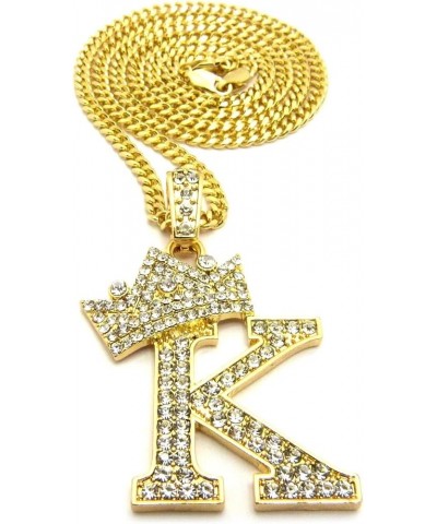 King Crown Alphabet Initial Pendant 3mm 24 inches Cuban Chain Necklace in Gold, Silver Tone K - Gold $13.80 Necklaces