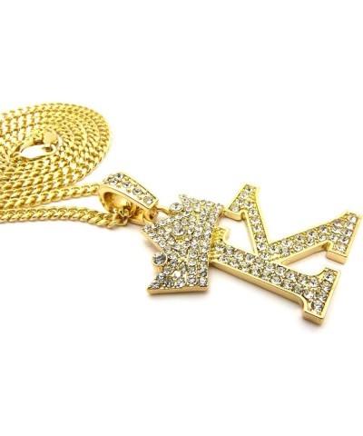 King Crown Alphabet Initial Pendant 3mm 24 inches Cuban Chain Necklace in Gold, Silver Tone K - Gold $13.80 Necklaces