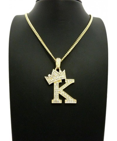 King Crown Alphabet Initial Pendant 3mm 24 inches Cuban Chain Necklace in Gold, Silver Tone K - Gold $13.80 Necklaces