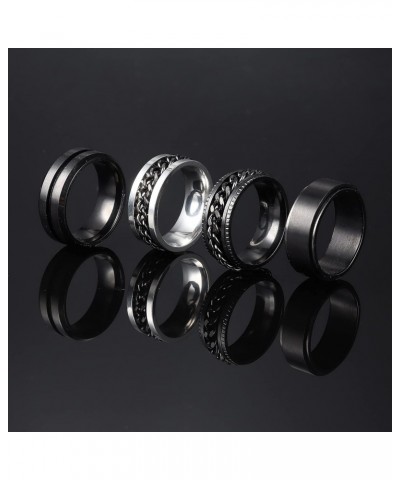 6 Pcs 6/8 MM Black Spinner Rings for Men Women Stainless Steel Fidget Ring Anxiety Stress Relieving Cool Chain Fashion Ring S...