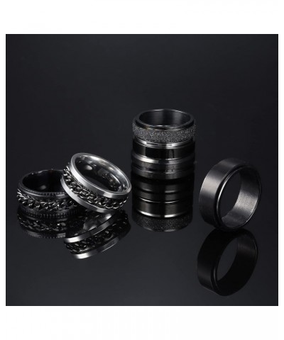 6 Pcs 6/8 MM Black Spinner Rings for Men Women Stainless Steel Fidget Ring Anxiety Stress Relieving Cool Chain Fashion Ring S...