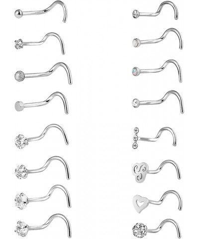 20G 16Pcs Stainless Steel Ear Studs Screws Nose Ring CZ Body Piercing for Womens Mens Screw | Silver $9.68 Body Jewelry