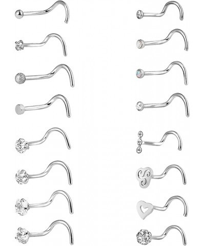 20G 16Pcs Stainless Steel Ear Studs Screws Nose Ring CZ Body Piercing for Womens Mens Screw | Silver $9.68 Body Jewelry