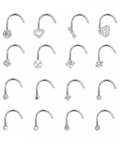 20G 16Pcs Stainless Steel Ear Studs Screws Nose Ring CZ Body Piercing for Womens Mens Screw | Silver $9.68 Body Jewelry