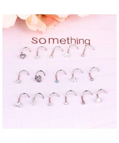 20G 16Pcs Stainless Steel Ear Studs Screws Nose Ring CZ Body Piercing for Womens Mens Screw | Silver $9.68 Body Jewelry