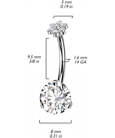 Titanium Threadless Push In Prong Bottom With Flower CZ Top Belly Button Ring Gold $14.08 Body Jewelry