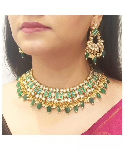 Indian Jewelry Choker Necklace Maang Tikka Earrings Bollywood Wedding Crystal Kundan Necklace Earrings Head Chain Set Green $...