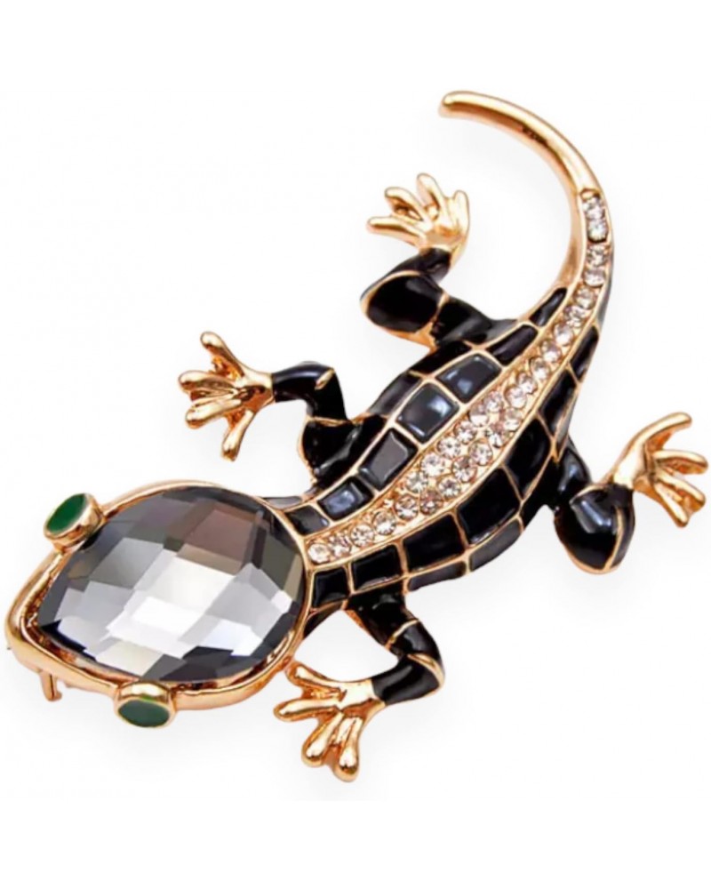 Crystal Lizard Brooches for Women Fashion Craft Gold Rhinestone Animal Pins Shining Jewelry Black Green Stone Golden Plated $...