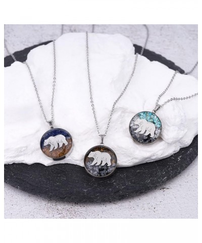 Gemstone Animal Necklace for Women Turquoise Tumbled Chips Pendant Necklace Dainty Circle Moose Elk Bear Necklace for Women G...