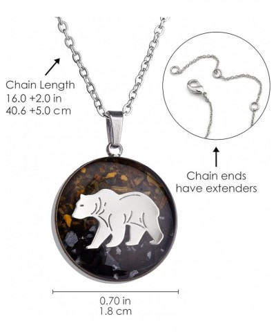 Gemstone Animal Necklace for Women Turquoise Tumbled Chips Pendant Necklace Dainty Circle Moose Elk Bear Necklace for Women G...